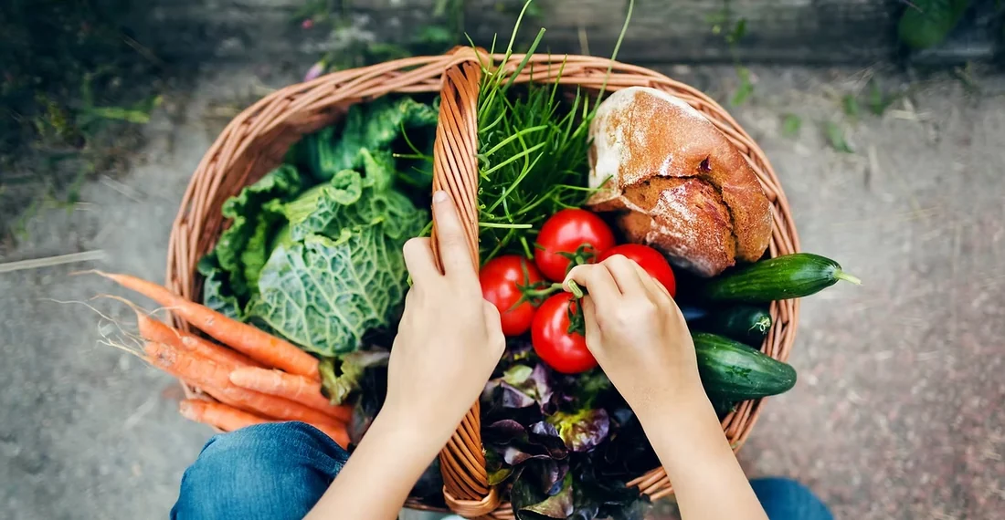 A basket of fresh vegetables and nourishing whole foods